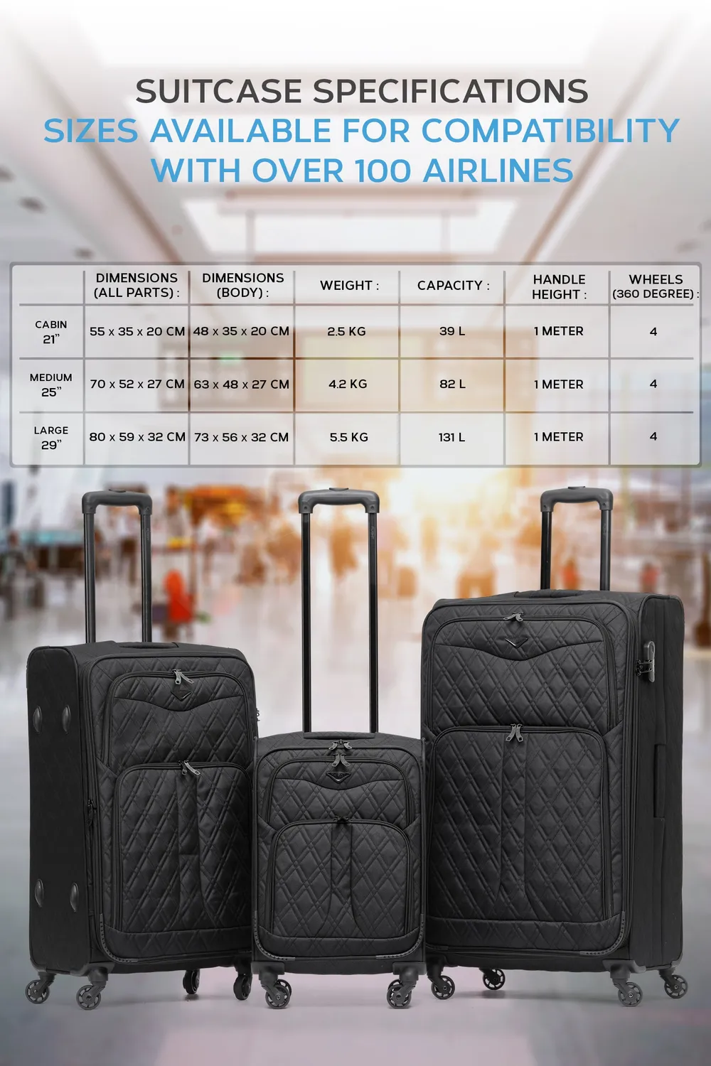Flight Knight Quilted Set 3 Trolley Morbidi
