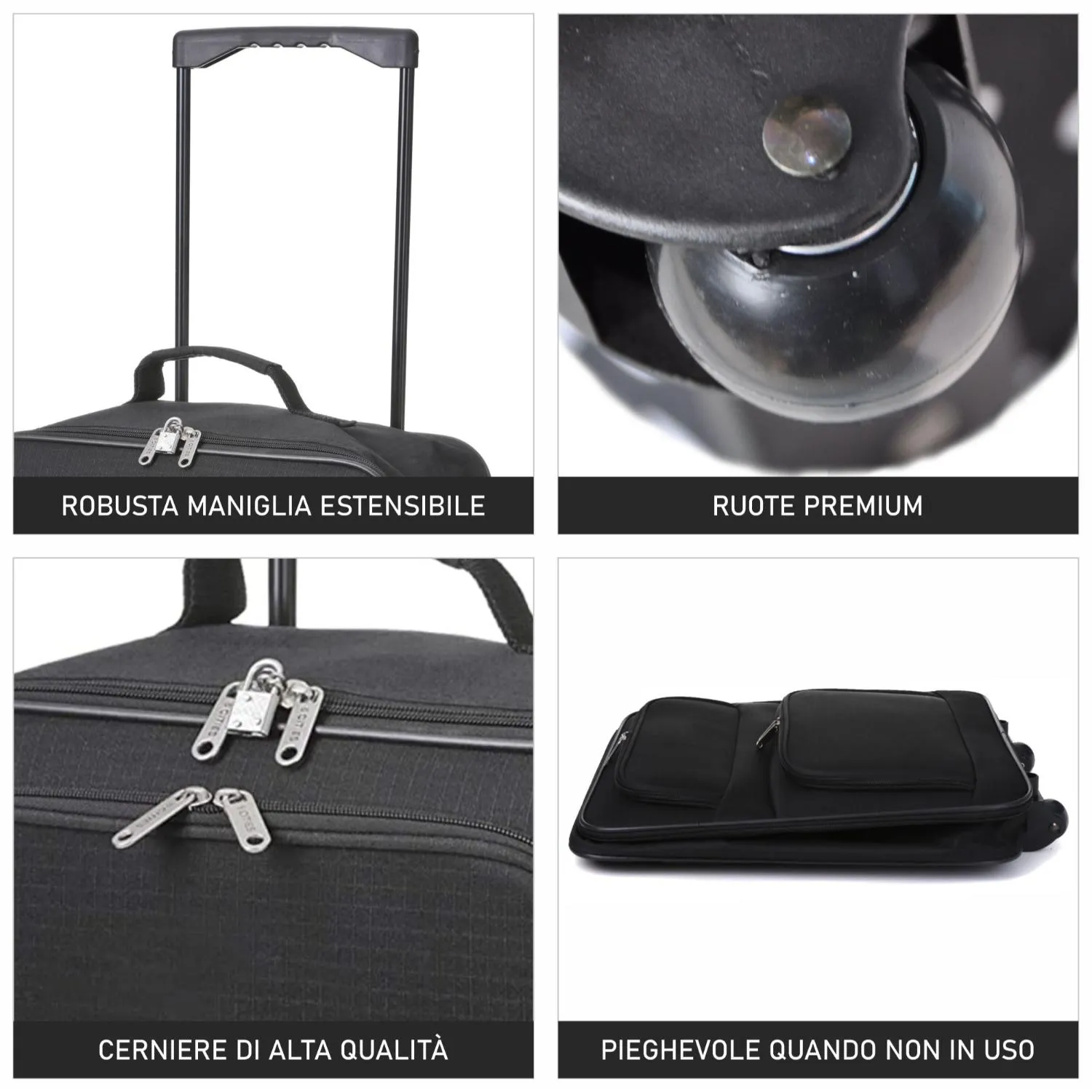 5 Cities trolley pieghevole 55x40x20 cm Nero 39 l