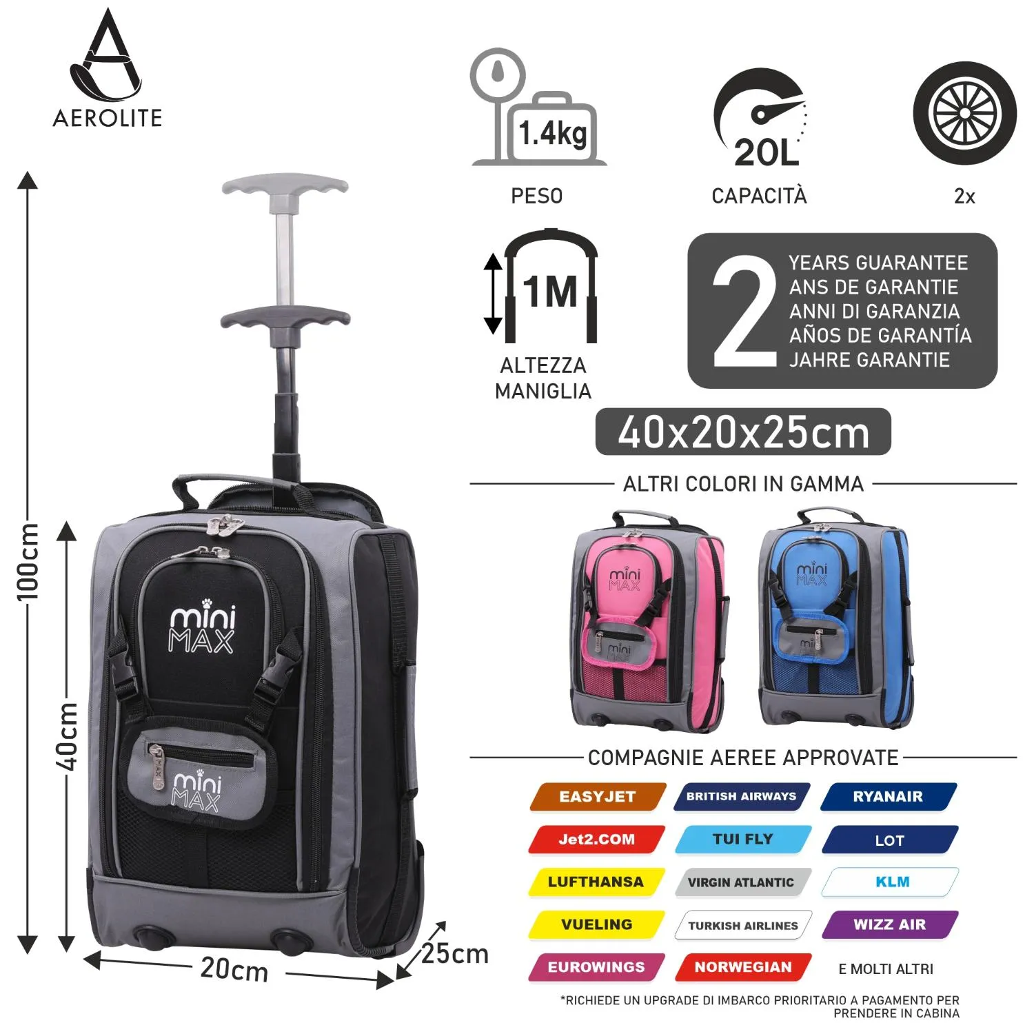 Aerolite MiniMAX zaino 40x20x25 cm 20 L