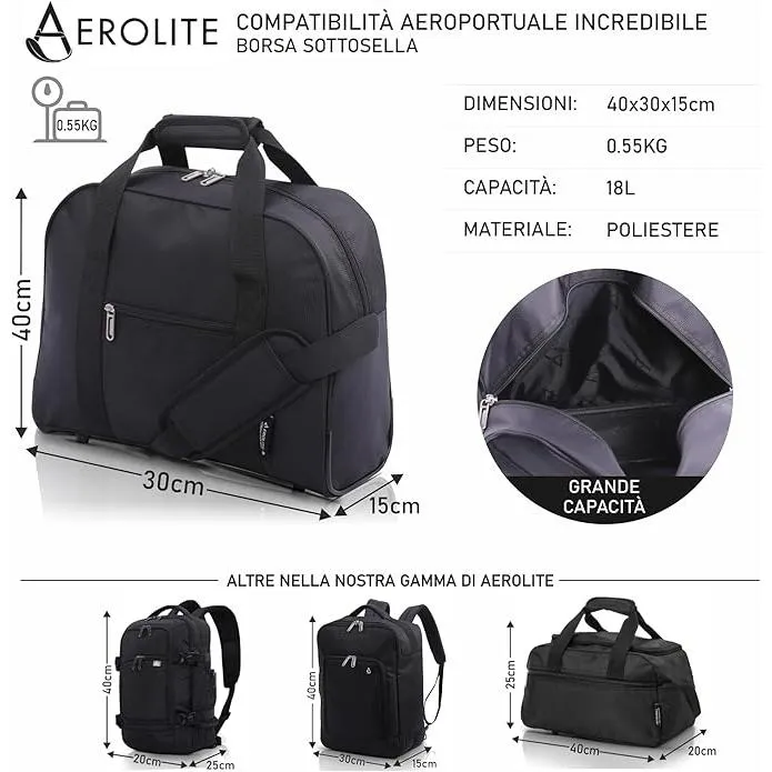 Aerolite 40x30x15 borsone nero 18L sotto sedile British Airways