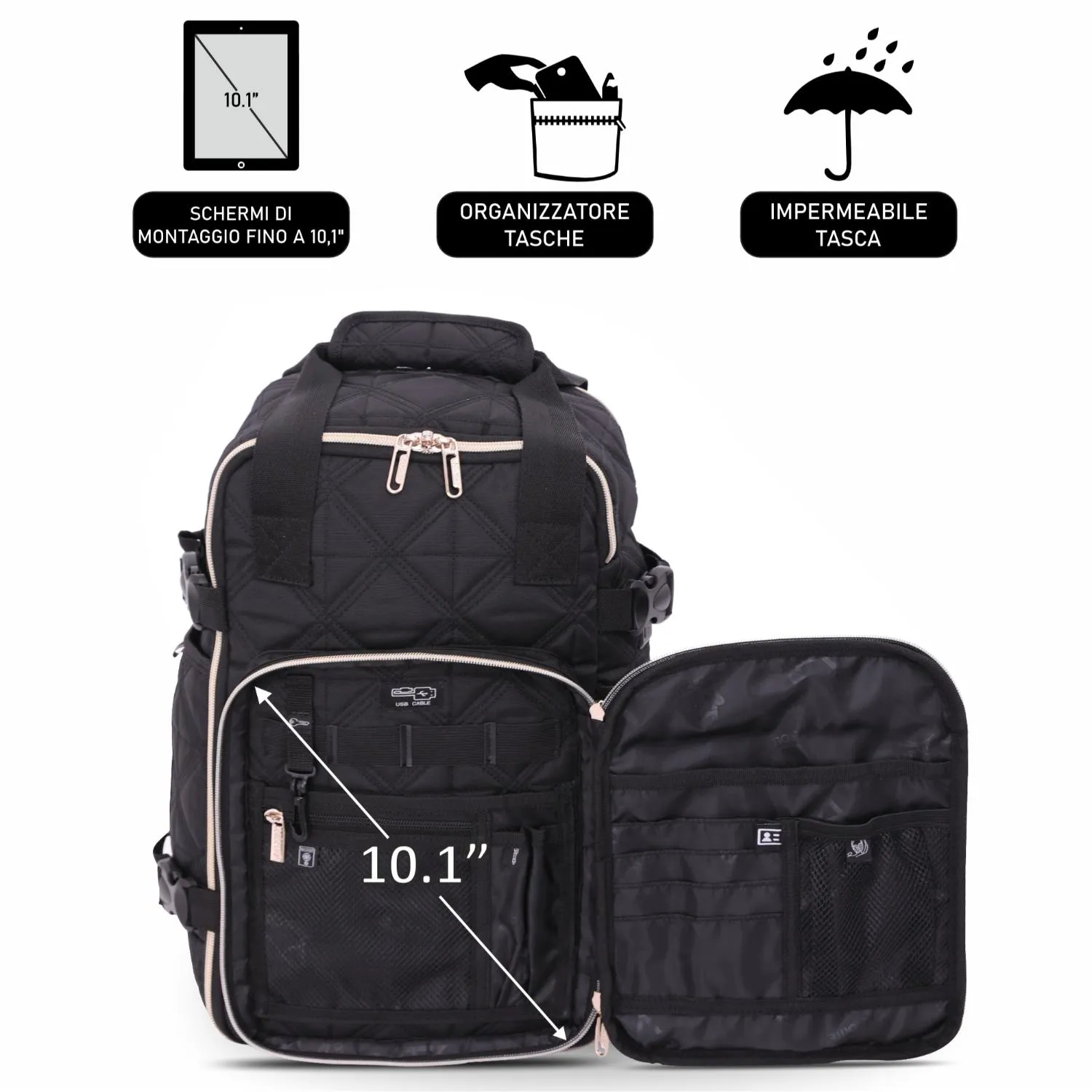 Aerolite 40x20x25 zaino nero 20L Ryanair trapuntato riciclato