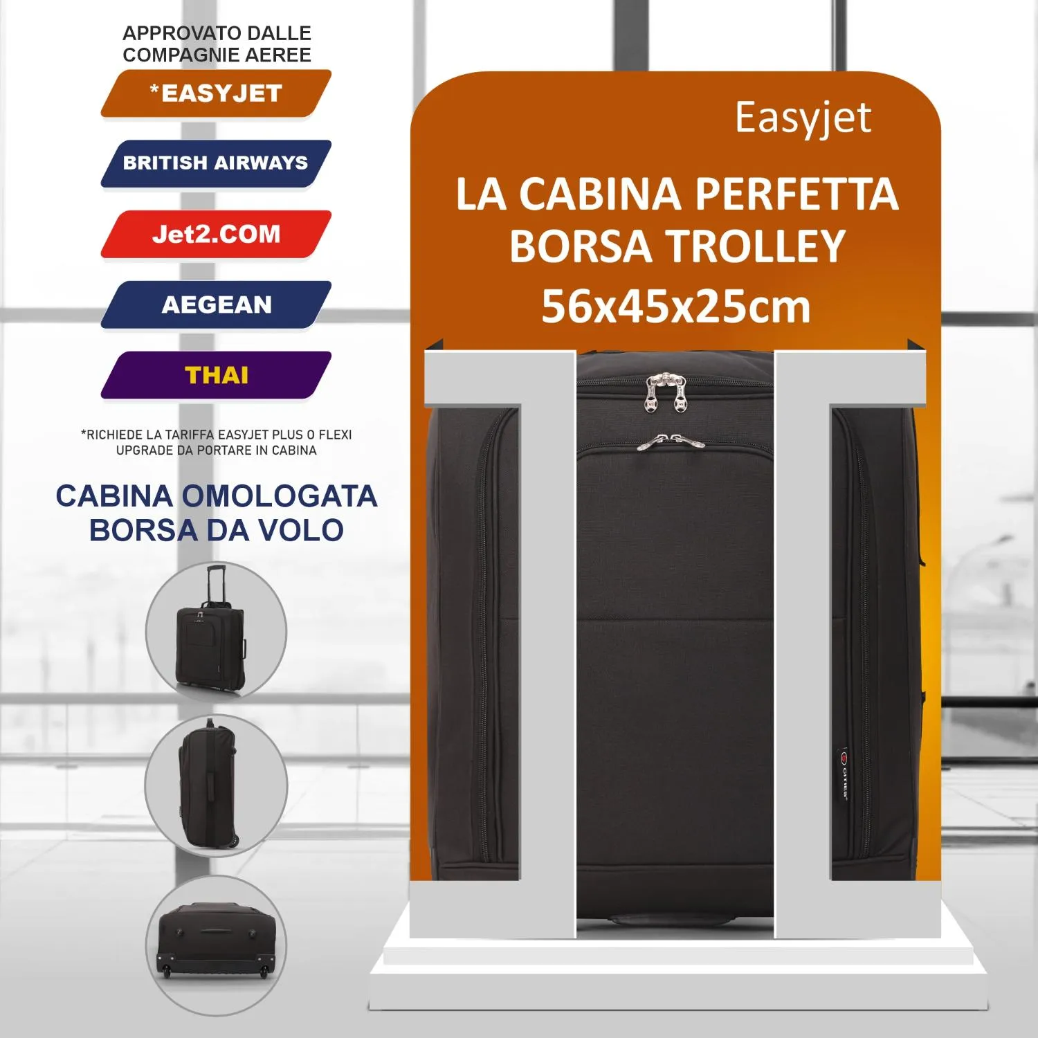 Aerolite 5 Cities 56x45x25 valigia morbida nero 60L British Airways