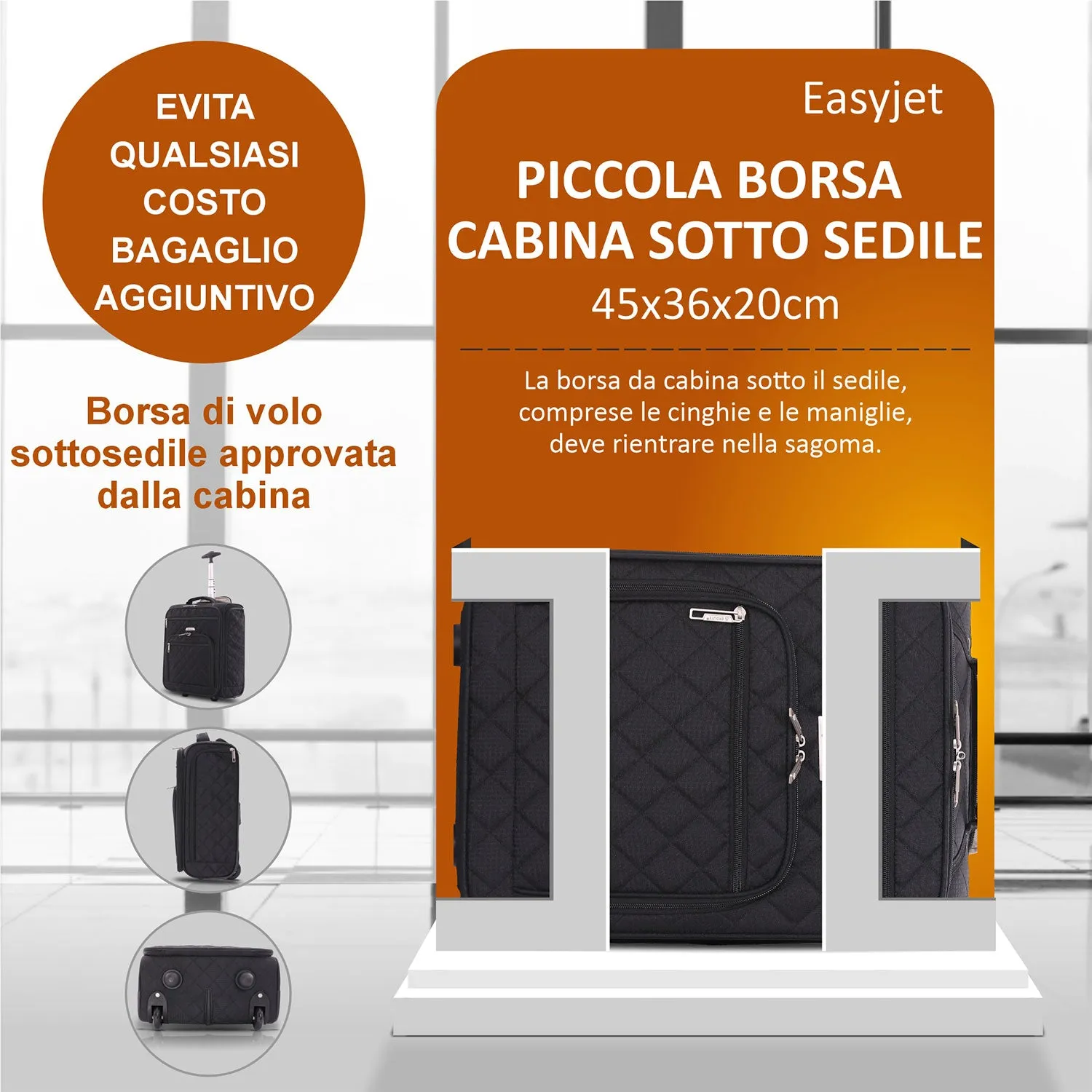 Aerolite 42x35x20cm Trolley Cabina Nero 28L Easyjet