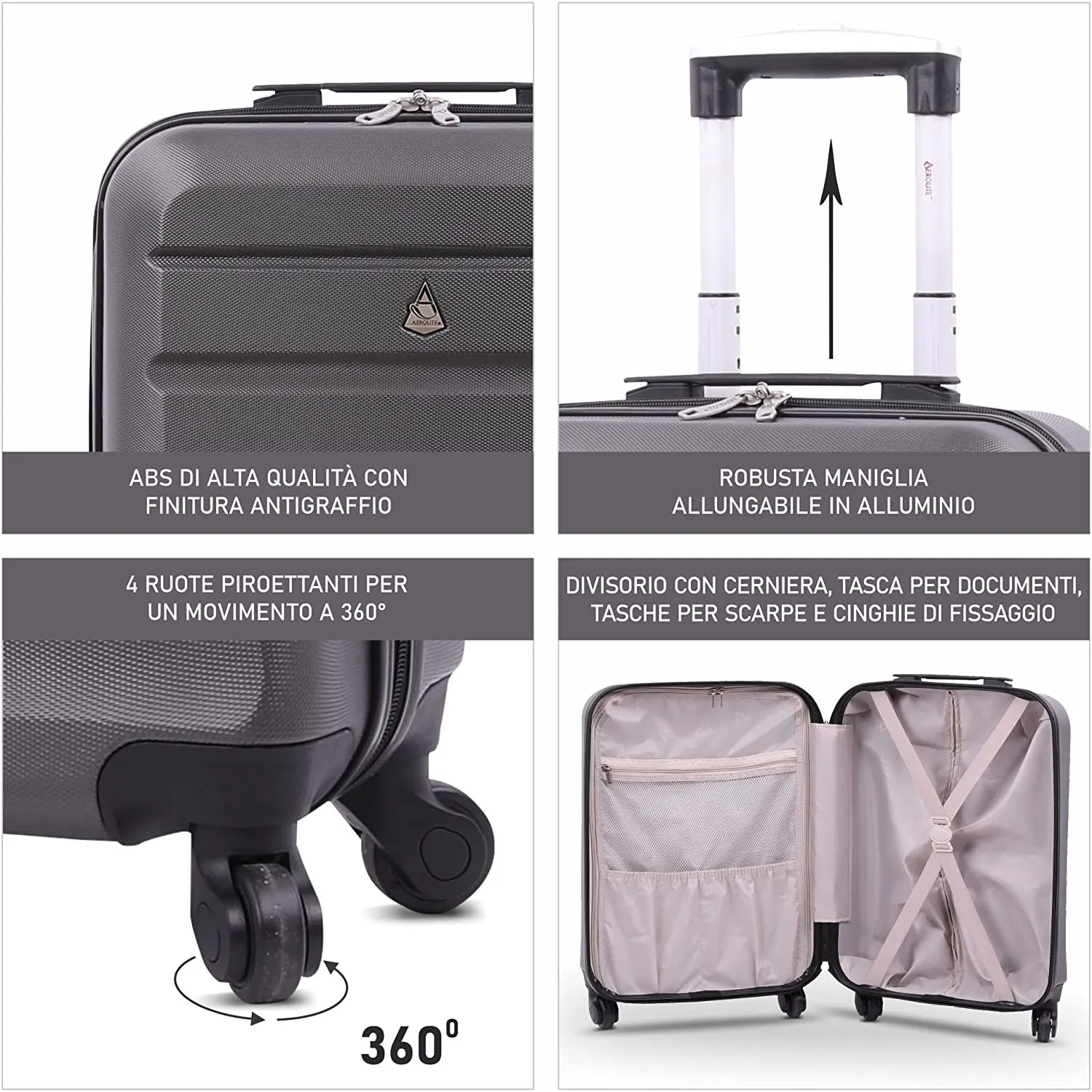 Aerolite 55x38x20cm Trolley Rigido Carbone 37L Emirates