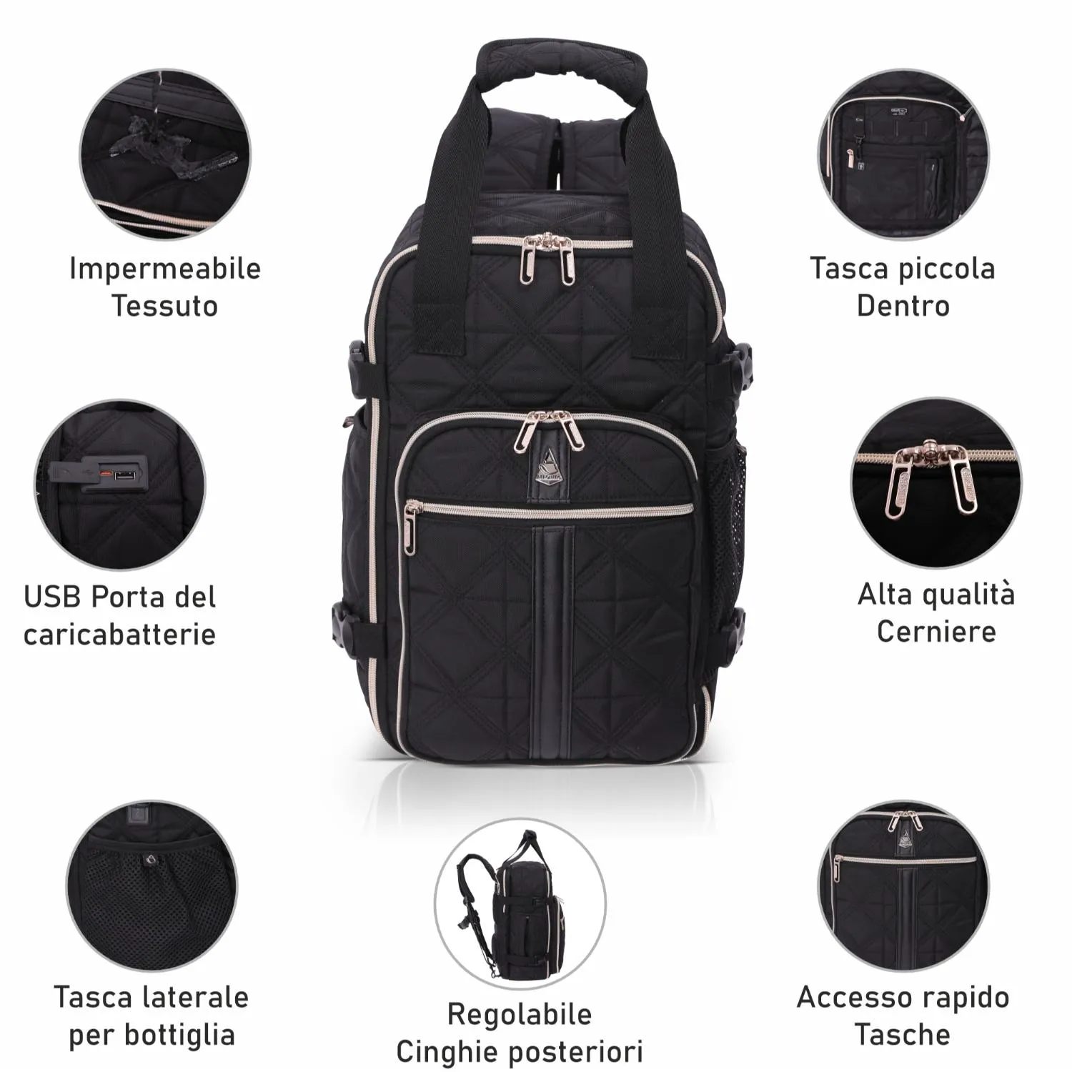 Aerolite 40x20x25 zaino nero 20L Ryanair trapuntato riciclato
